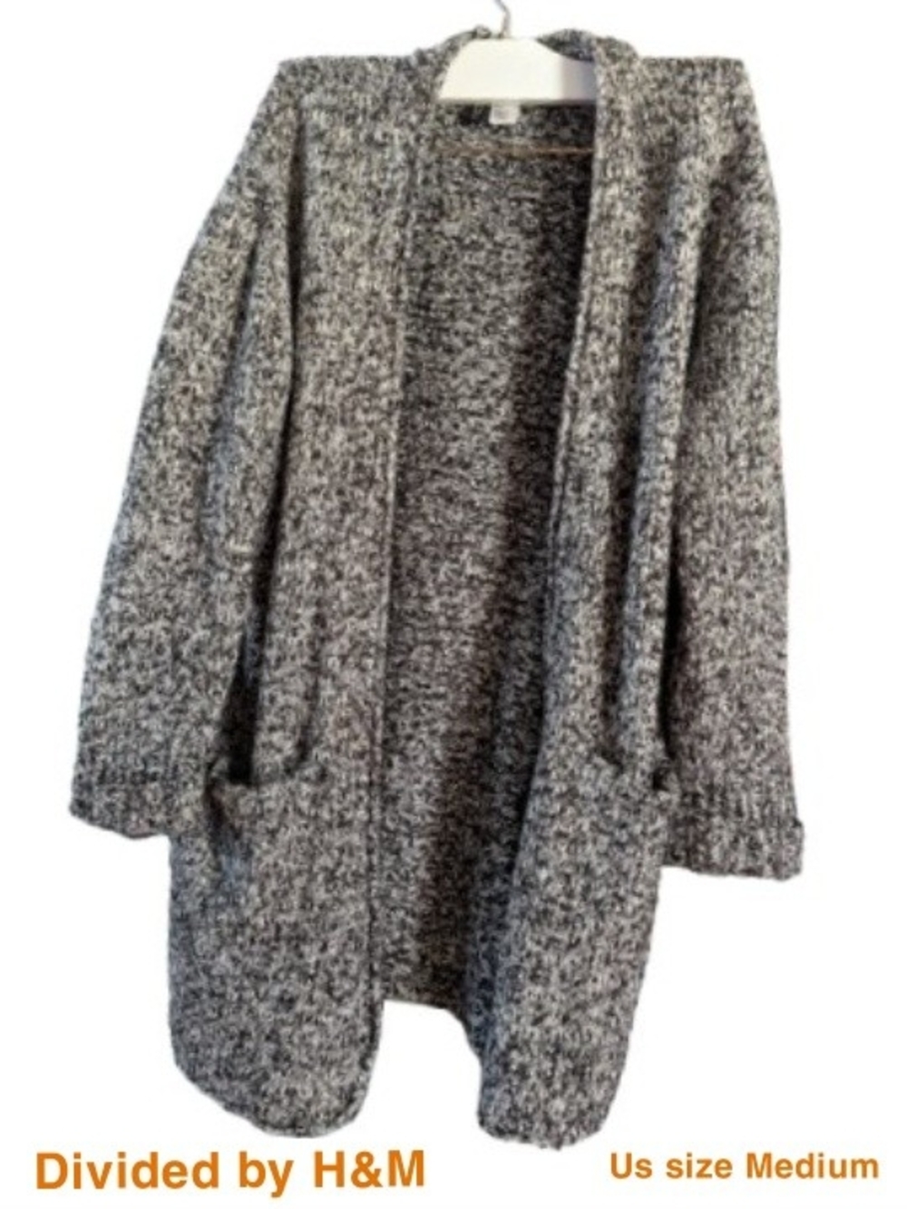 DIVIDED by H&M Marled Knit Open Front Long Cardigan Sweater Gray Size Medium